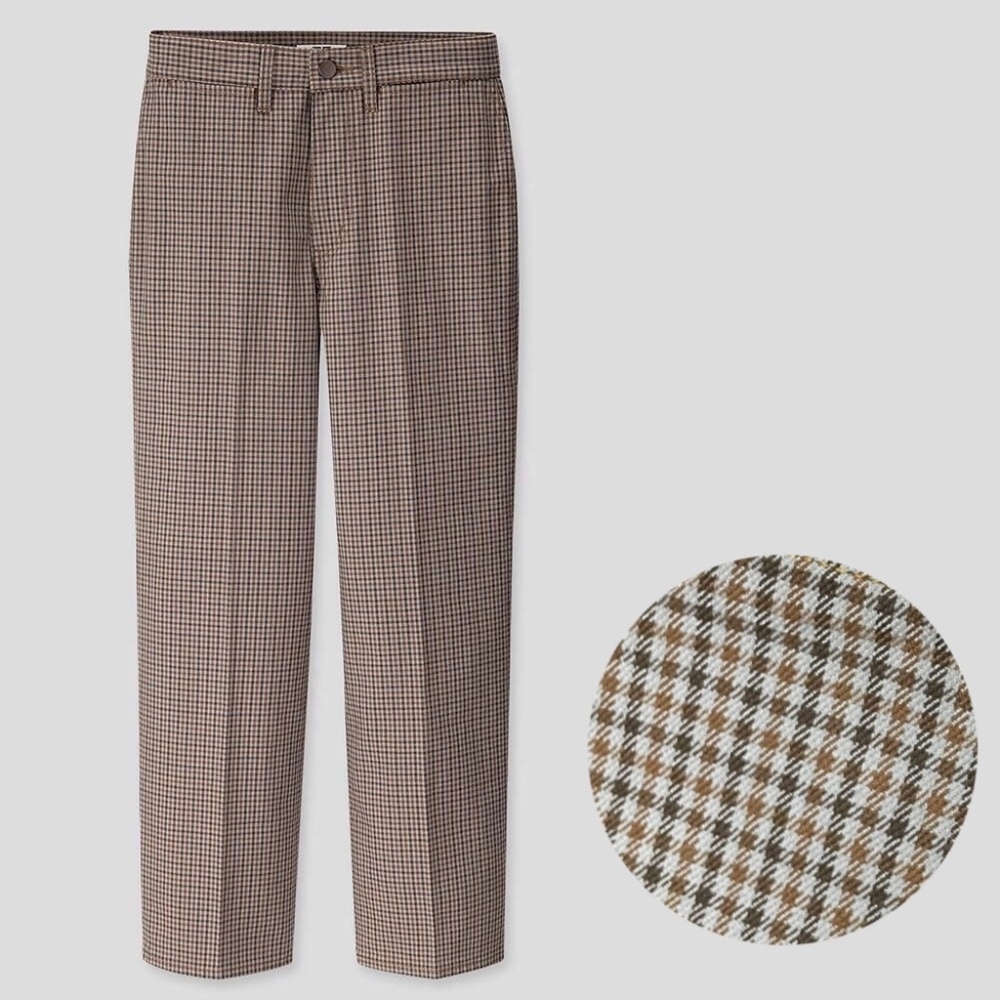 UNIQLO U Checked Straight Pants Trousers in Brown Size 10
